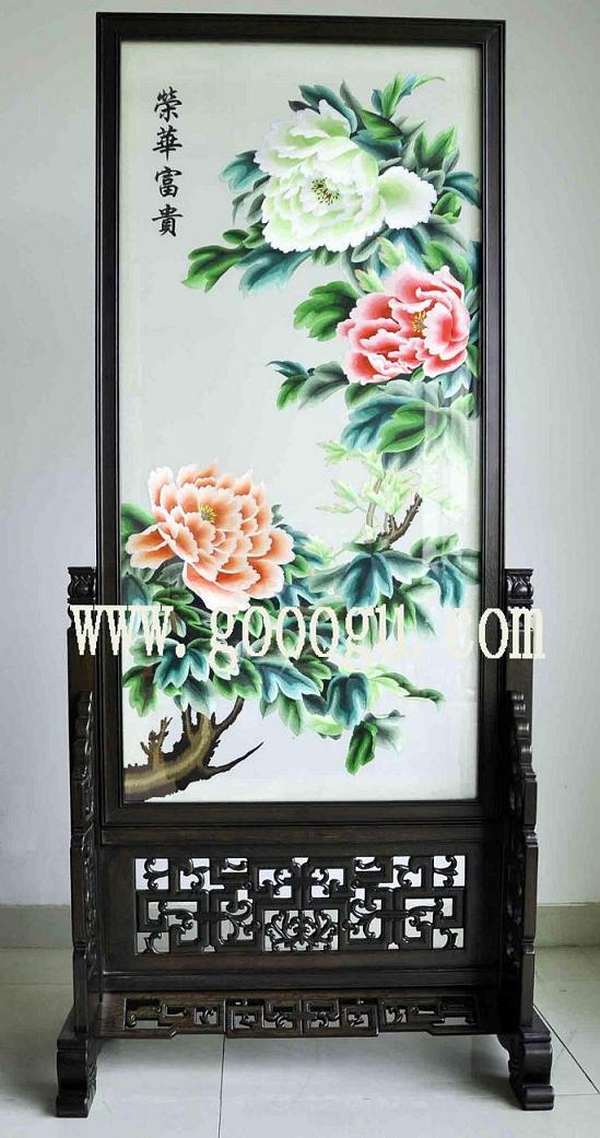 牡丹刺繡雙面繡,榮華富貴雙面繡玄關(guān)屏風,蘇州手工刺繡繡品