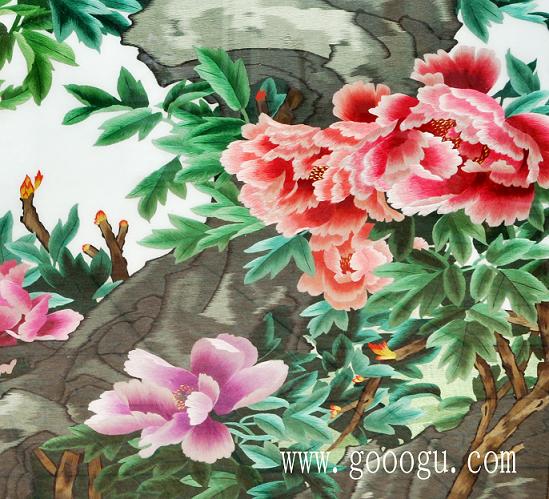 精品國色天香牡丹圖細節圖片!繡工精細、圖案顏色過渡均勻!