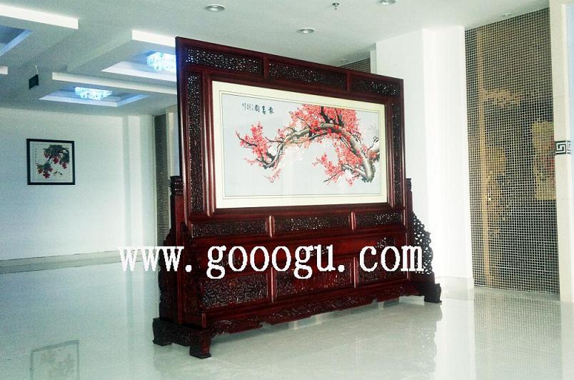 嘉善廣播電視臺雙面繡屏風(fēng)，報春圖屏風(fēng)，手工刺繡屏風(fēng)，大廳屏風(fēng)擺件